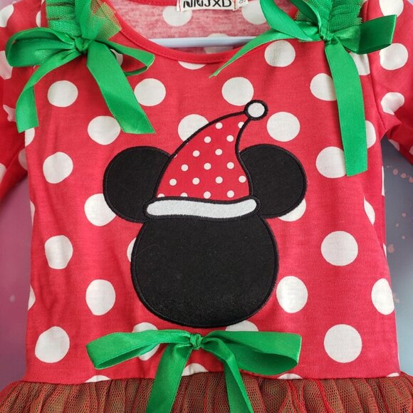 Santa Mickey Christmas Girls Dress - Picture 3 of 7
